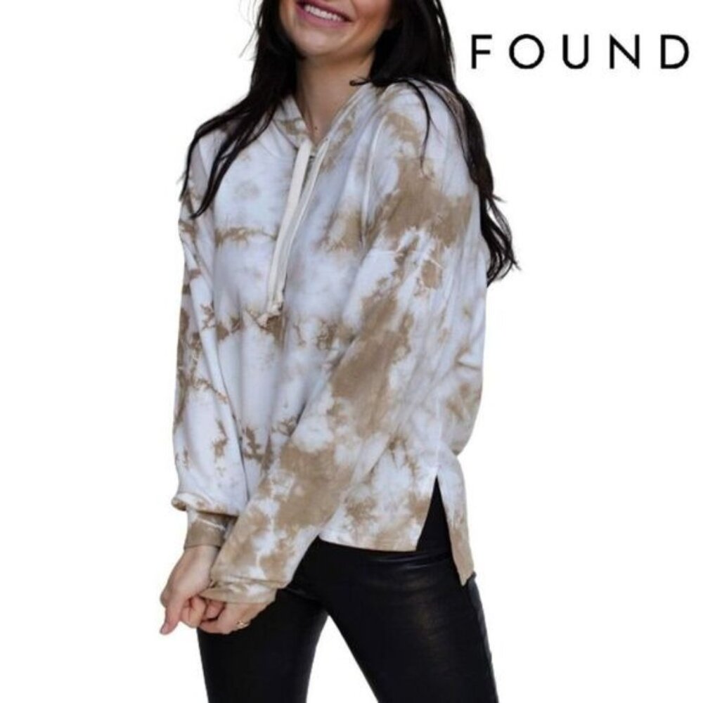 FOUND Tie Dye Print Hoodie Long‎ Sleeve Drawstring Pullover Tops Loose Casual